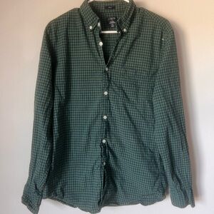 J.Crew Men's Green and Navy Checkered flex washed Shirt